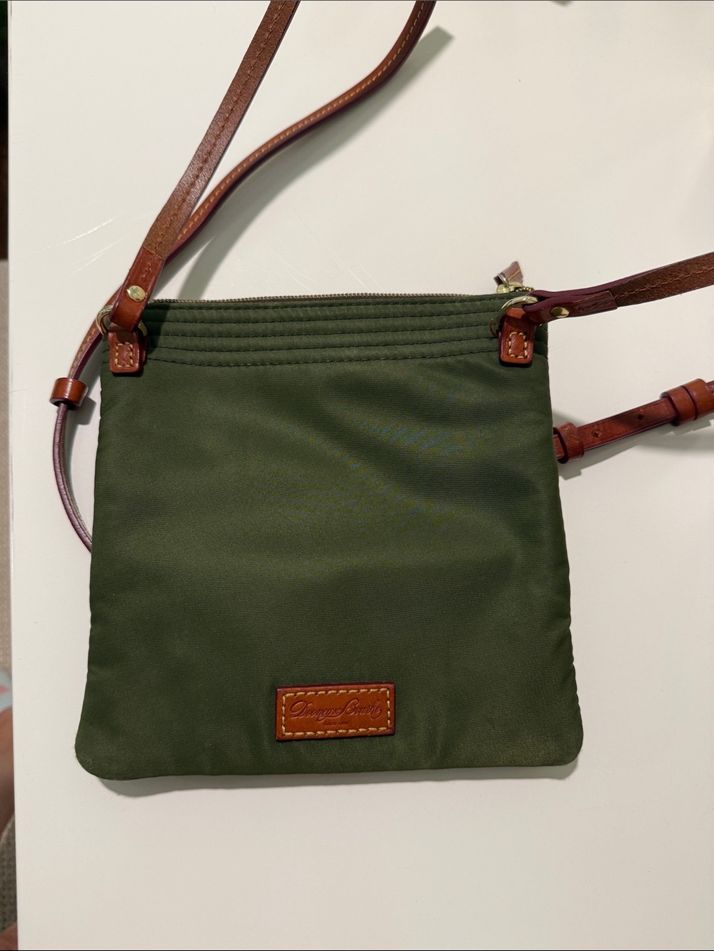 Dooney & Bourke Olive Green Nylon Crossbody with Brown Leather Trim